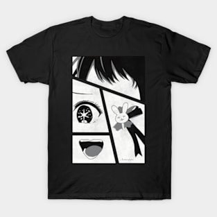 Ai Hoshino from Oshi no Ko or My Star Idols Child Anime Character in Cool Minimalist Black and White 4 Manga Panel Style Design T-Shirt